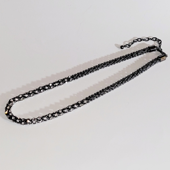 Rhinestone Necklace Chain, Adjustable Length Pewter-tone, New - Picture 4 of 7